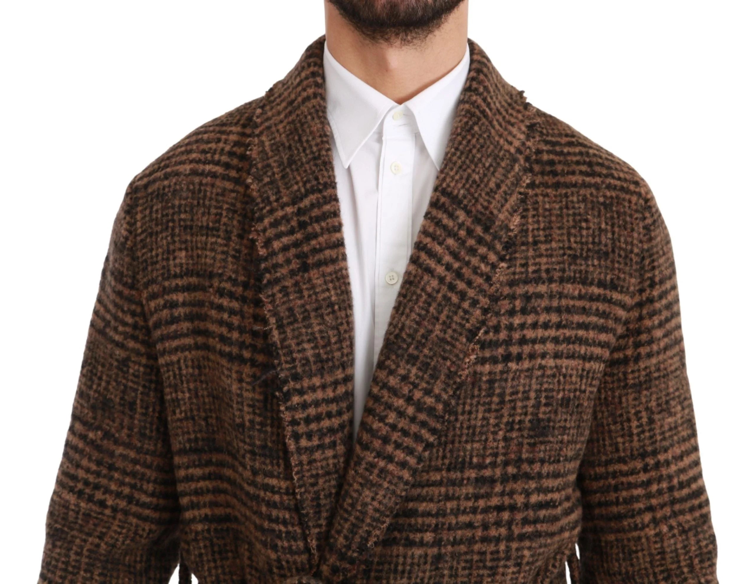 Dolce & Gabbana Brown Checkered Wool Robe Coat Wrap Jacket - Wrap Coats