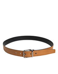 Dolce & Gabbana Brown Classic Calf Leather Silver Buckle Belt - 85 cm / 34 Inches - Belts