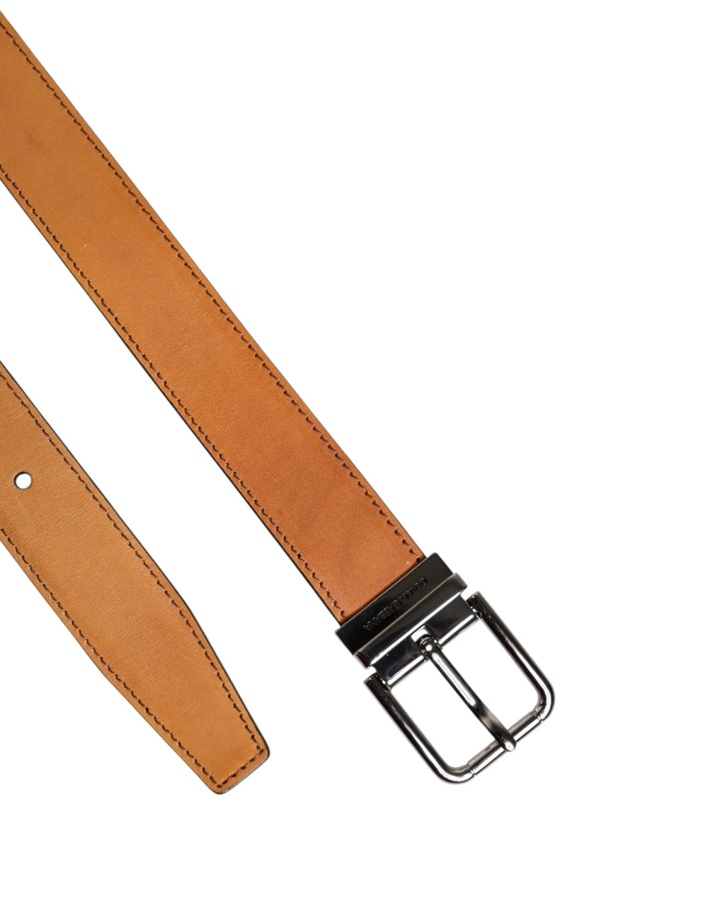 Dolce & Gabbana Brown Classic Calf Leather Silver Buckle Belt - 85 cm / 34 Inches - Belts