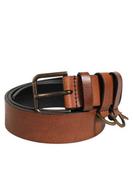 Curea bărbătească Dolce & Gabbana maro, clasică, cu cataramă metalică aurie cu logo - 90 cm / 36 Inches