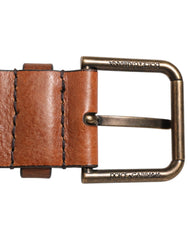 Dolce & Gabbana Brown Classic Gold Metal Logo Buckle Men Belt - 90 cm / 36 Inches - Belts