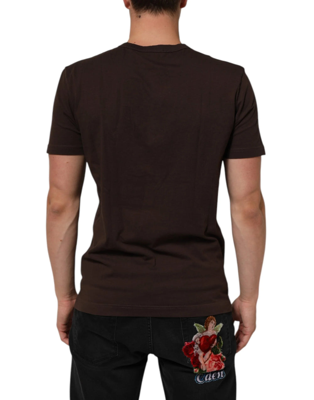 Dolce & Gabbana Brown Coin Laurel Print Men Crew Neck T-shirt - T-Shirts