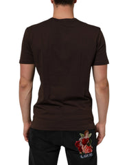 Dolce & Gabbana Brown Coin Laurel Print Men Crew Neck T-shirt - T-Shirts
