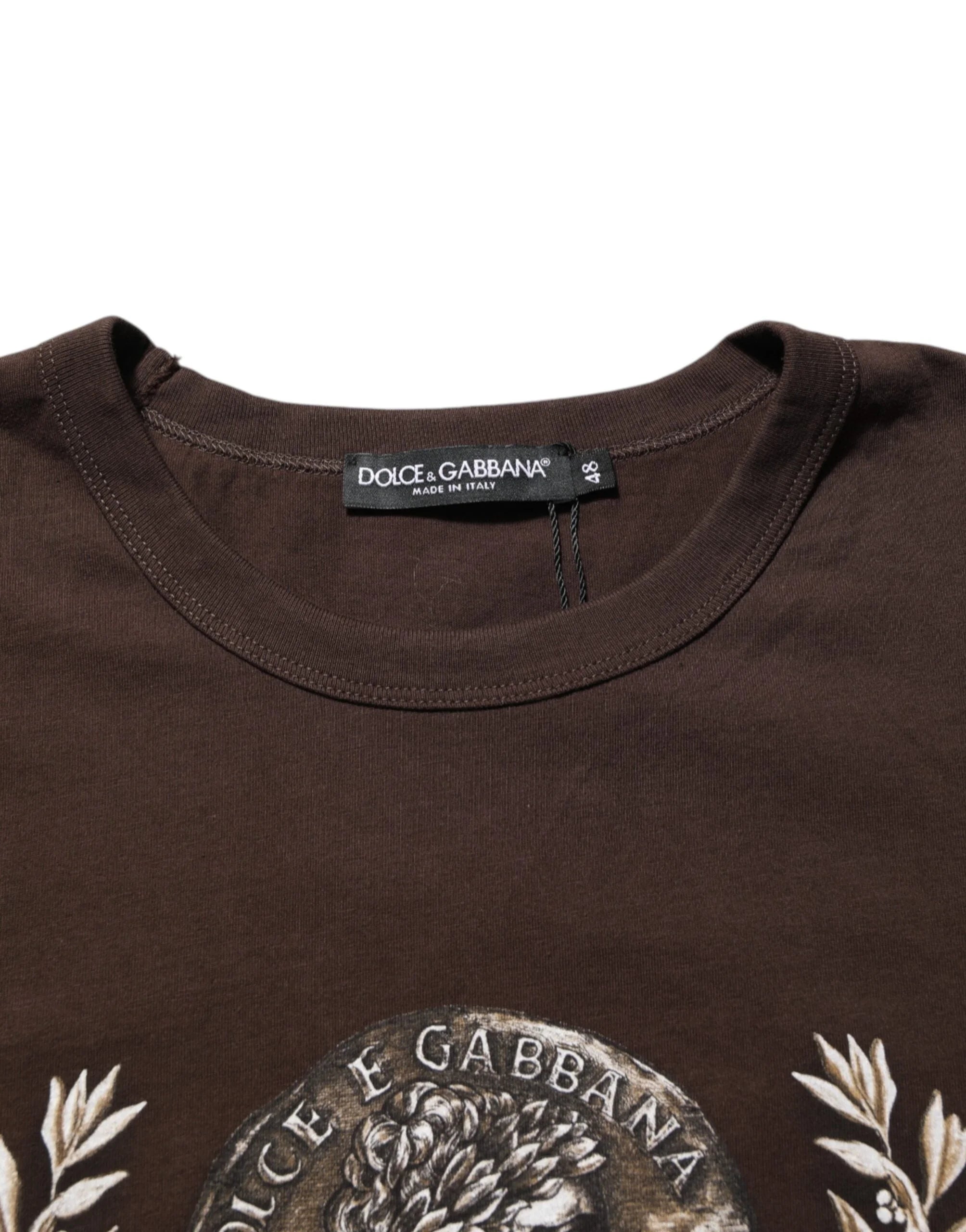 Dolce & Gabbana Brown Coin Laurel Print Men Crew Neck T-shirt - T-Shirts