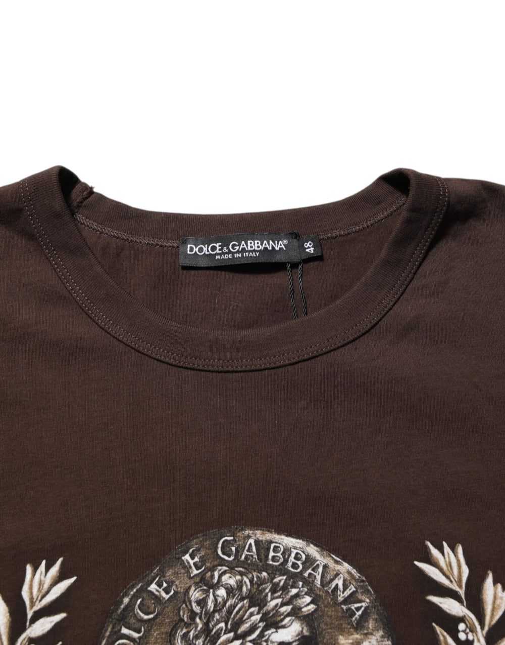 Dolce & Gabbana Brown Coin Laurel Print Men Crew Neck T-shirt - T-Shirts