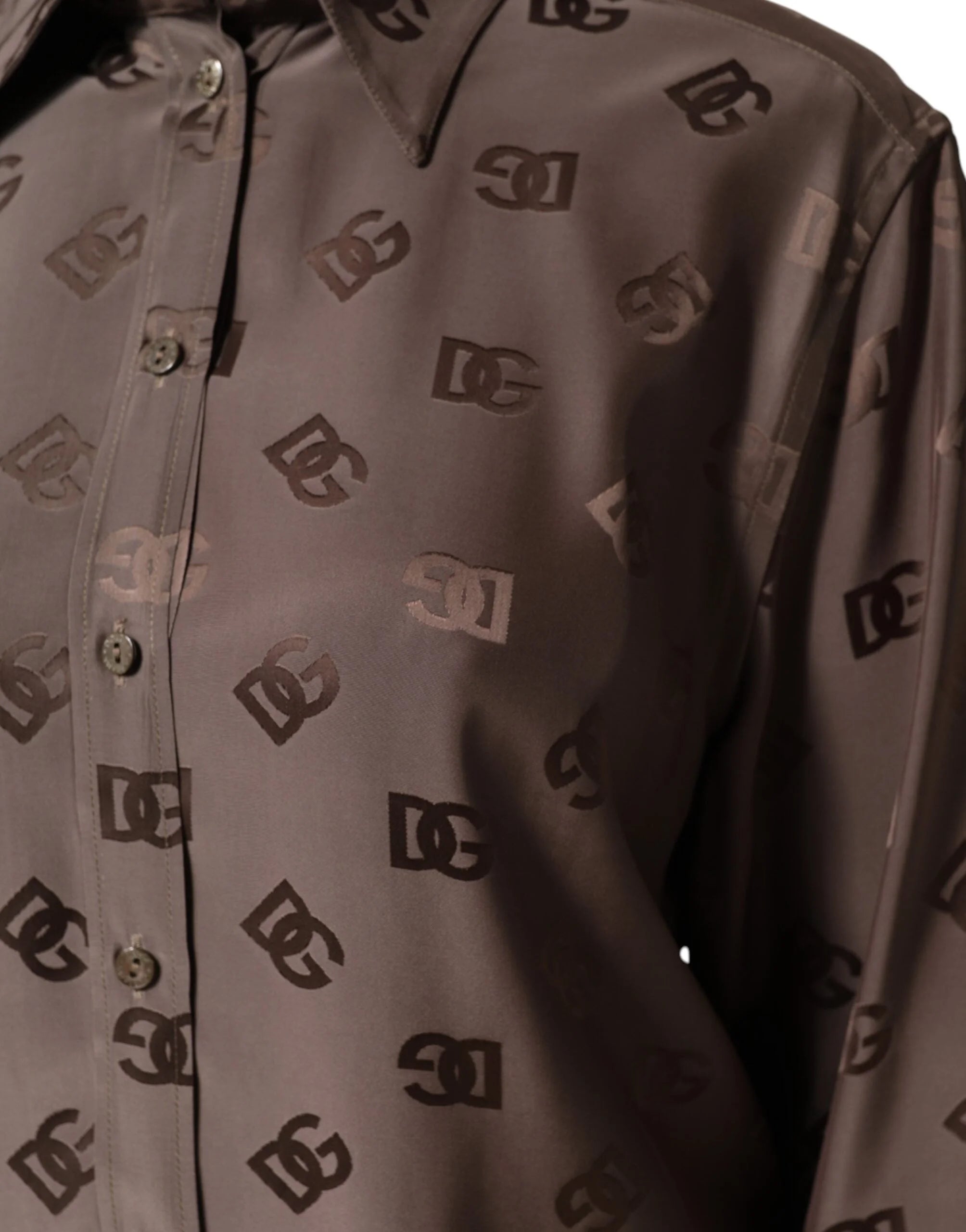 Dolce & Gabbana Brown Collared Long Sleeves Logo Shirt Top - IT42|M - Shirts