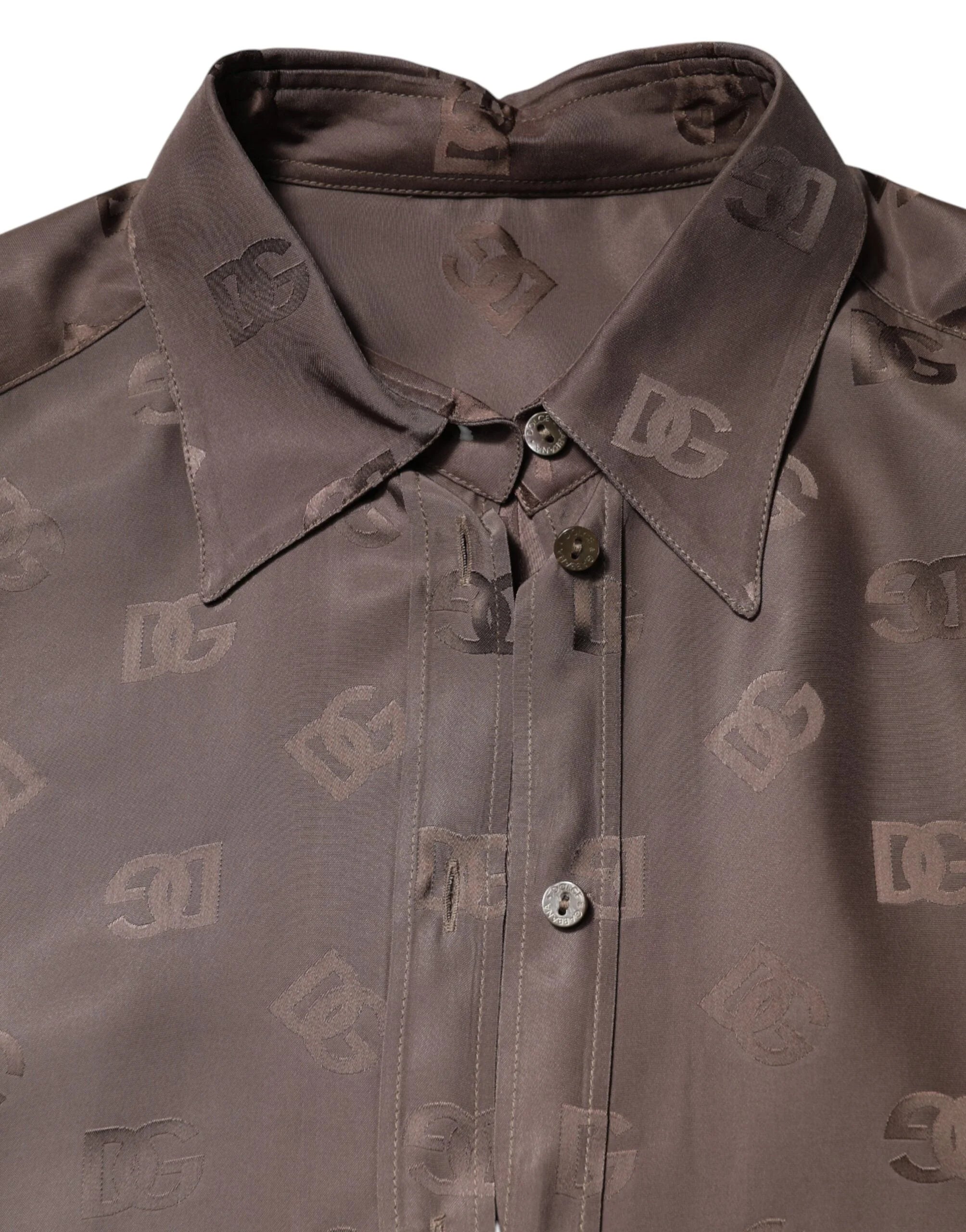 Dolce & Gabbana Brown Collared Long Sleeves Logo Shirt Top - IT42|M - Shirts