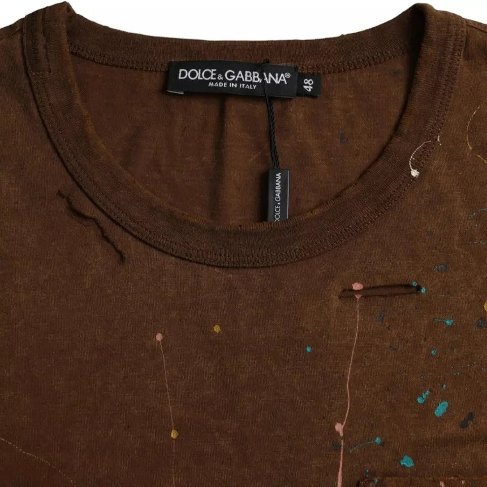 Dolce & Gabbana Brown Color Splash Cotton Crew Neck T-shirt - IT48 | M - T-Shirts