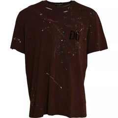 Dolce & Gabbana Brown Color Splash Cotton Crew Neck T-shirt - IT60 | 3XL - T-Shirts