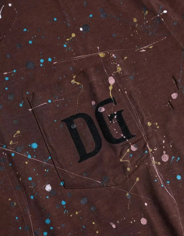 Dolce & Gabbana Brown Color Splash Cotton Crew Neck T-shirt - IT60 | 3XL - T-Shirts