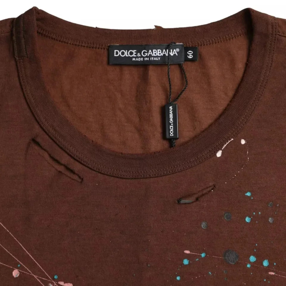 Dolce & Gabbana Brown Color Splash Cotton Crew Neck T-shirt - IT60 | 3XL - T-Shirts