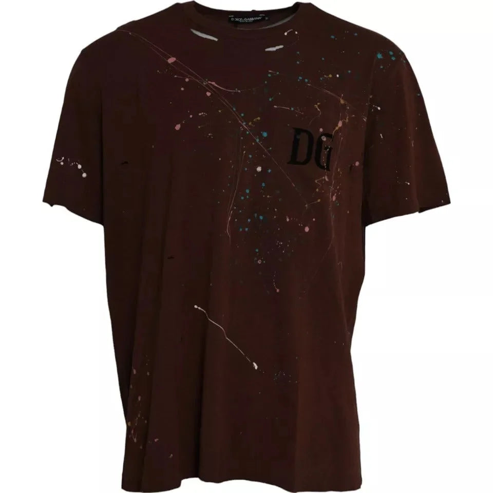 Dolce & Gabbana Brown Color Splash Cotton Crew Neck T-shirt - IT60 | 3XL - T-Shirts