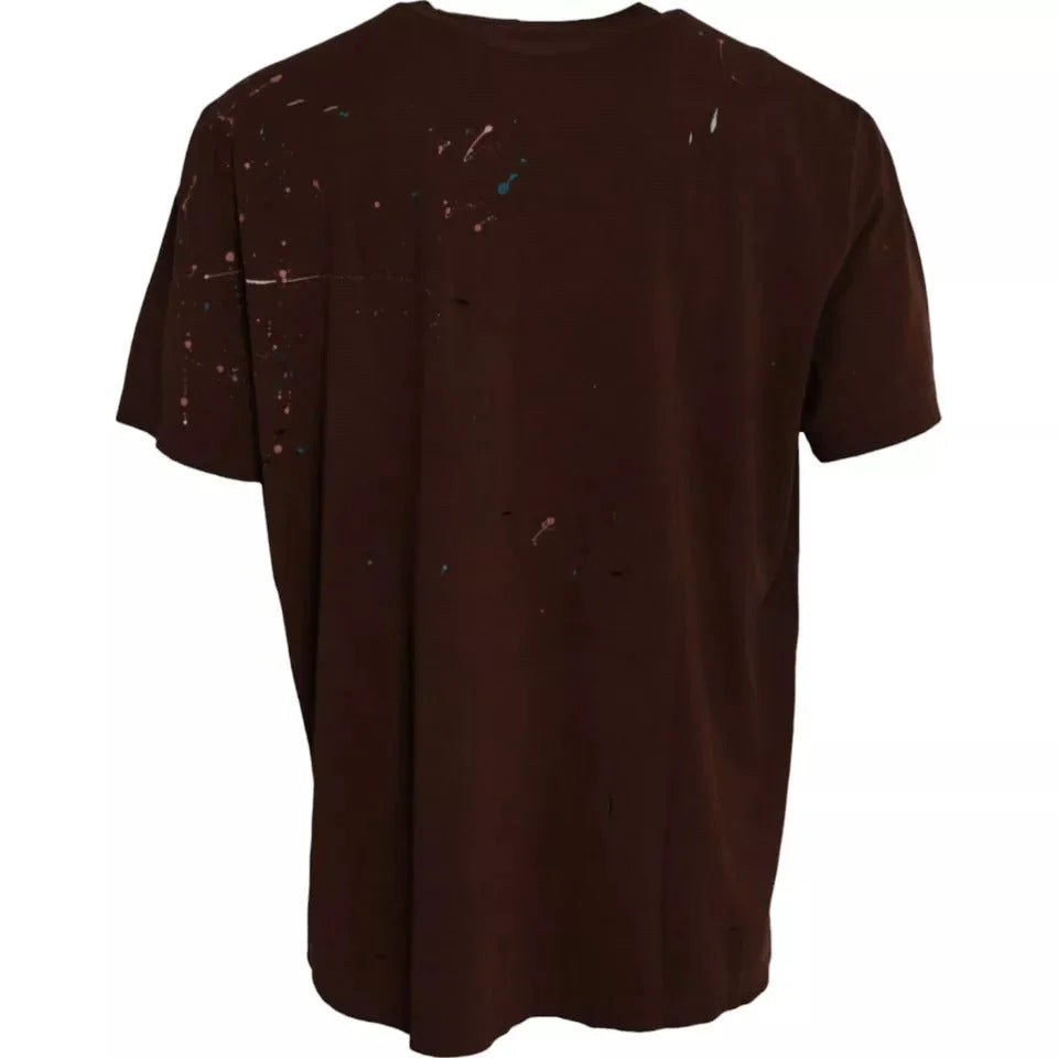 Dolce & Gabbana Brown Color Splash Cotton Crew Neck T-shirt - IT60 | 3XL - T-Shirts