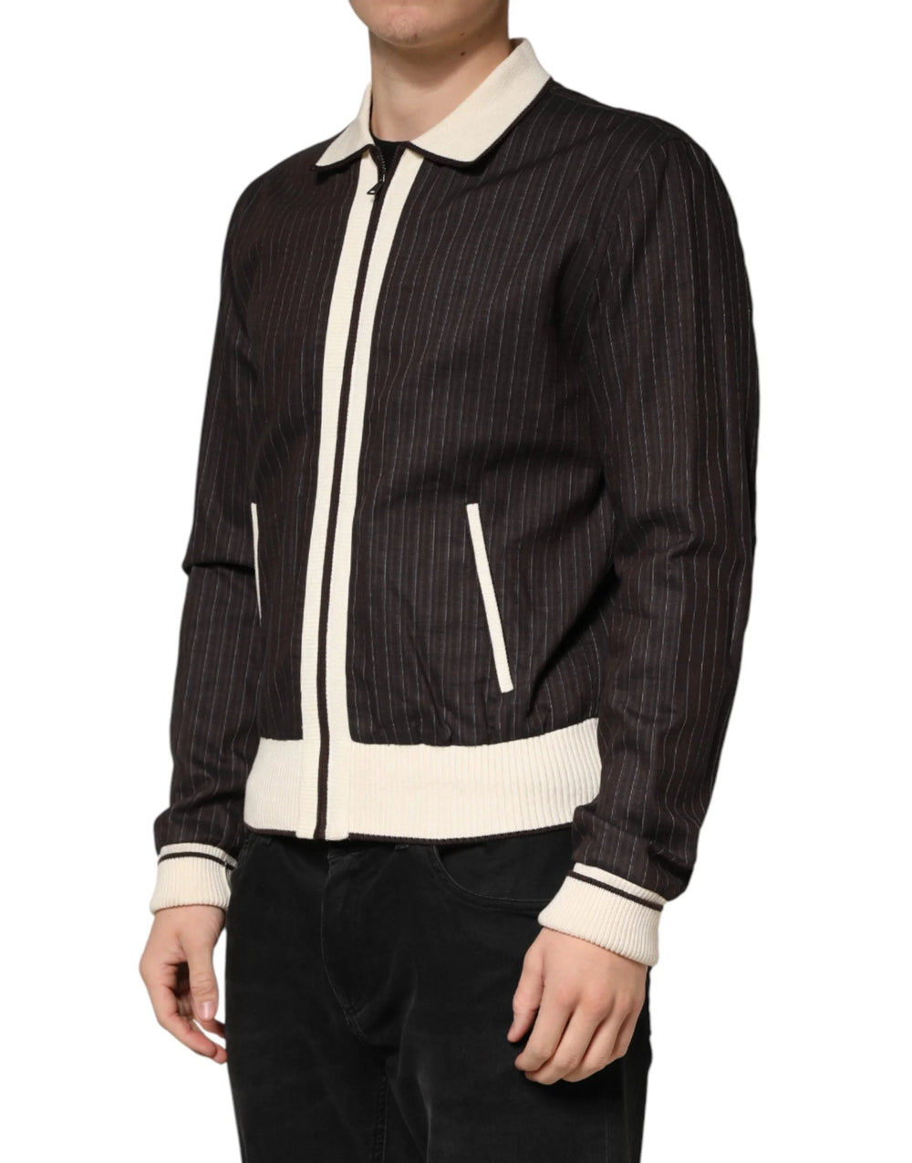 Dolce & Gabbana Brown Contrast Stripe Men Bomber Jacket - IT50 | L