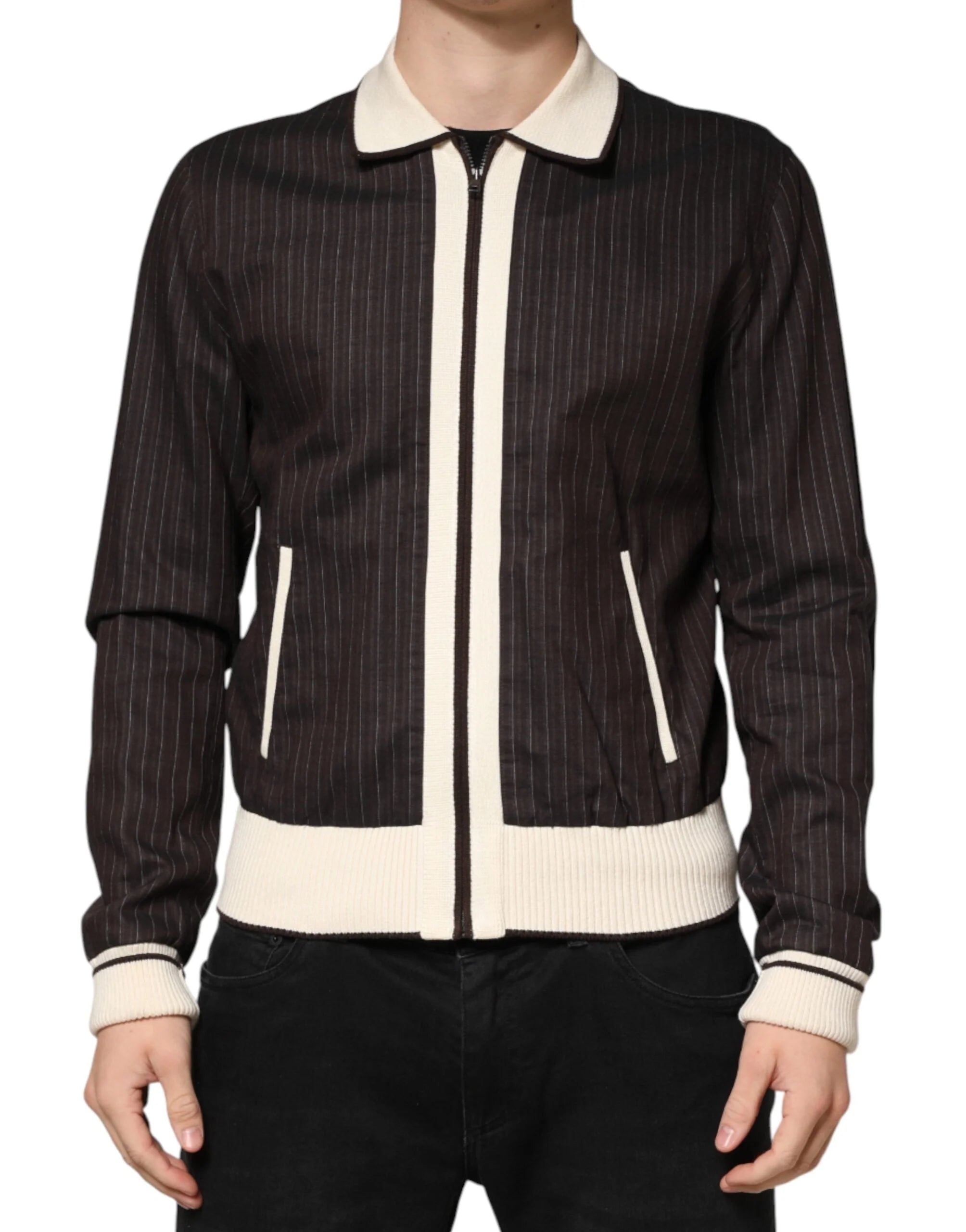 Dolce & Gabbana Brown Contrast Stripe Men Bomber Jacket - IT50 | L