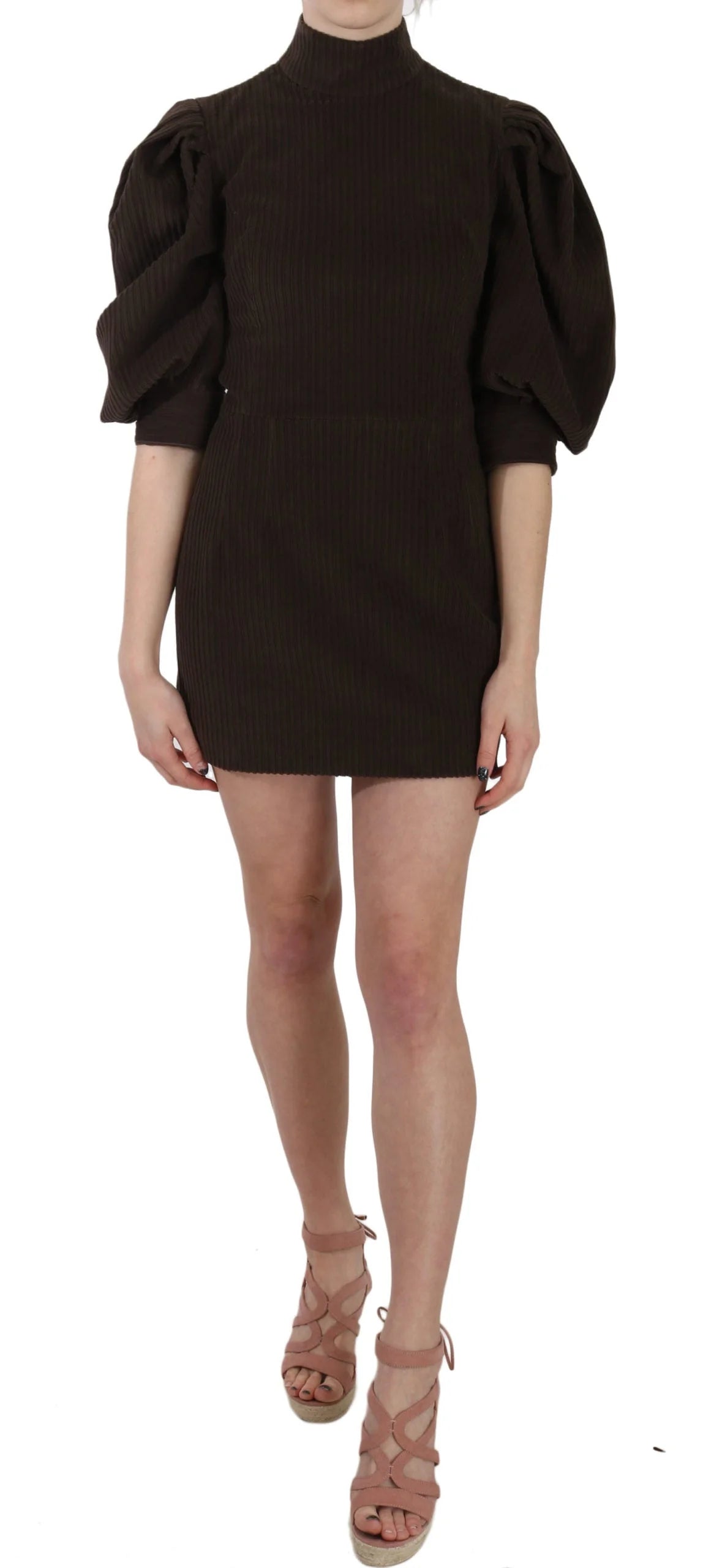 Dolce & Gabbana Brown Corduroy Bodycon Cotton Mini Dress - IT40|S - Dresses