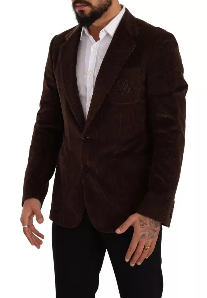 Dolce & Gabbana Brown Corduroy Slim Fit Coat DG Logo Blazer - IT50 | L - Sport Jackets