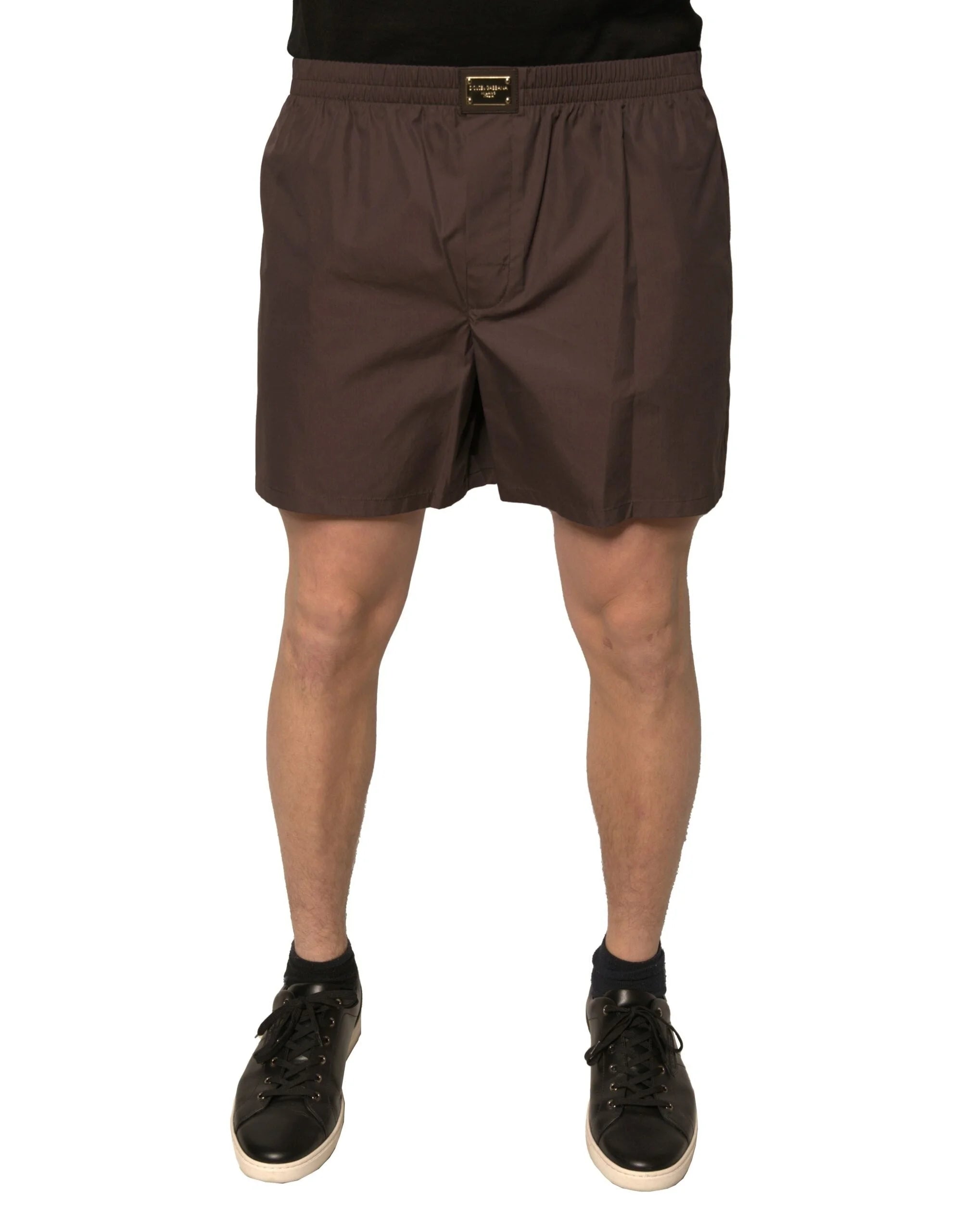 Dolce & Gabbana Brown Cotton Blend Men Mid Waist Shorts - Bermudas