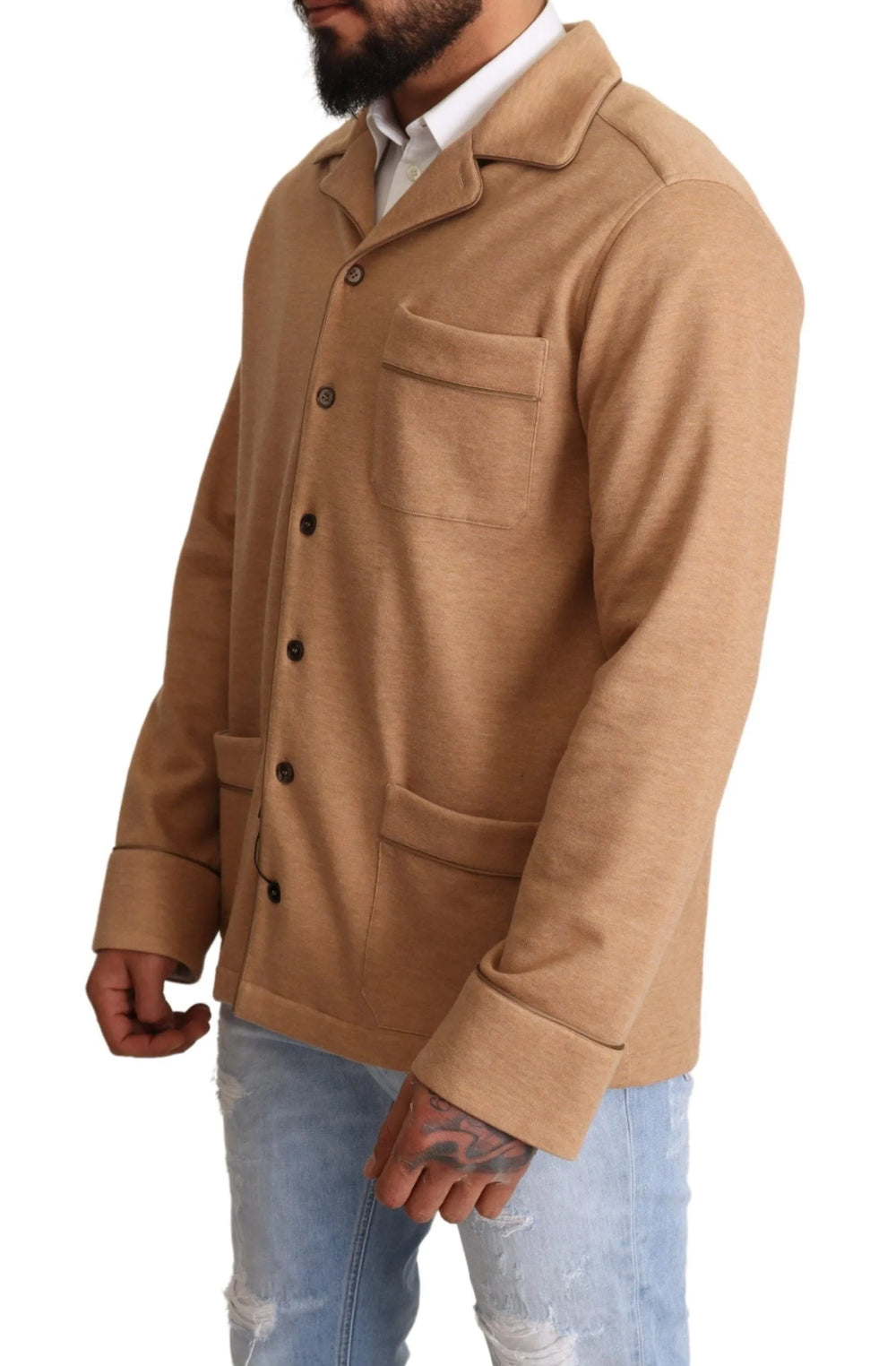 Dolce & Gabbana Brown Cotton Button Collared Coat Jacket - IT40 | M - Coats & Jackets