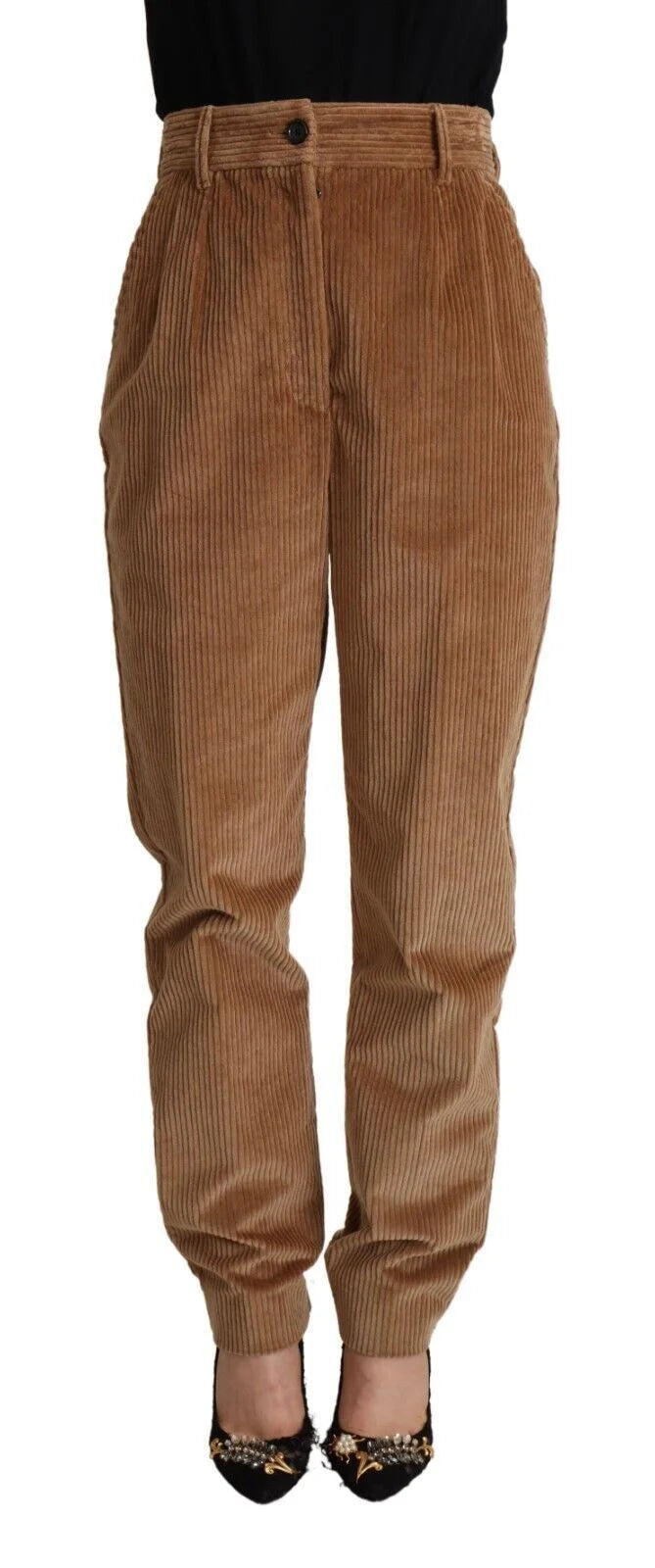 Dolce & Gabbana Brown Cotton Corduroy High Waist Skinny Pants - IT40|S - Trousers