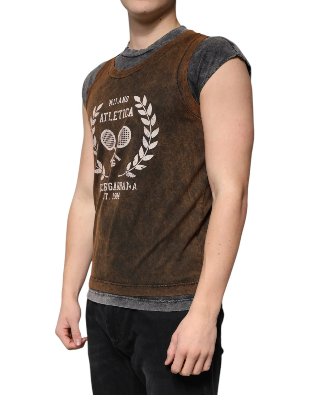 Dolce & Gabbana Brown Cotton Crew Neck Sleeveless T-shirt - IT52 | XL - Tank Tops
