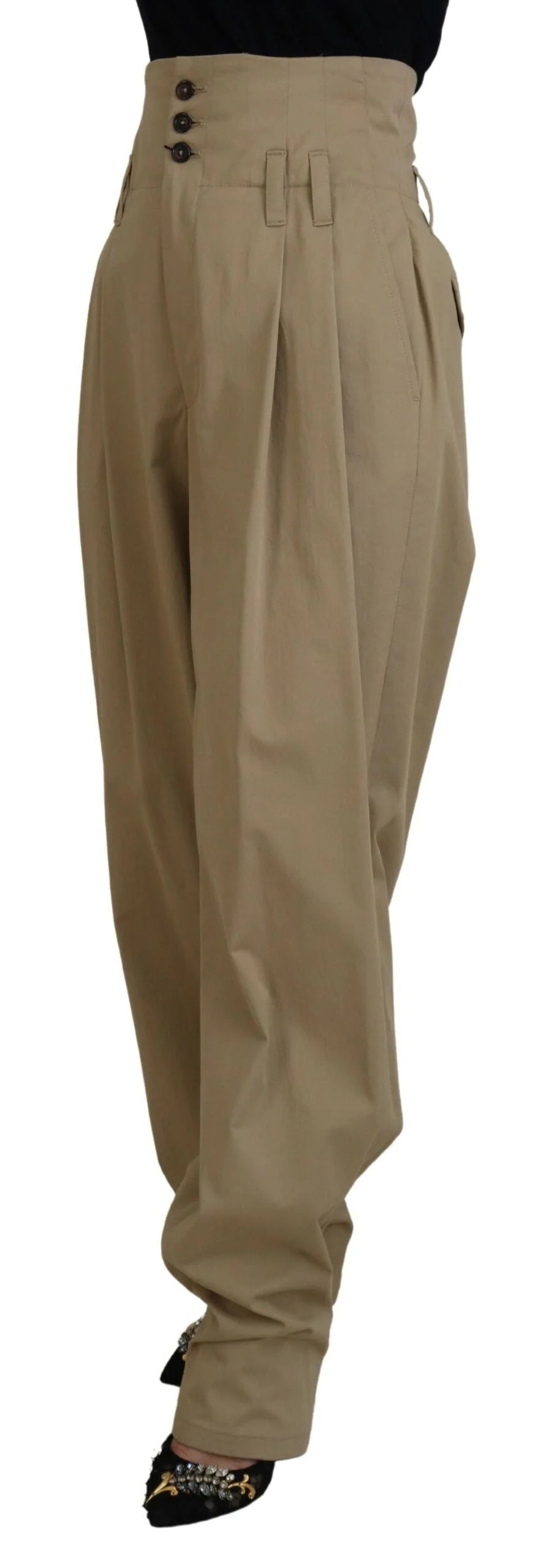 Dolce & Gabbana Brown Cotton High Waist Tapered Pants - IT40|S - Trousers