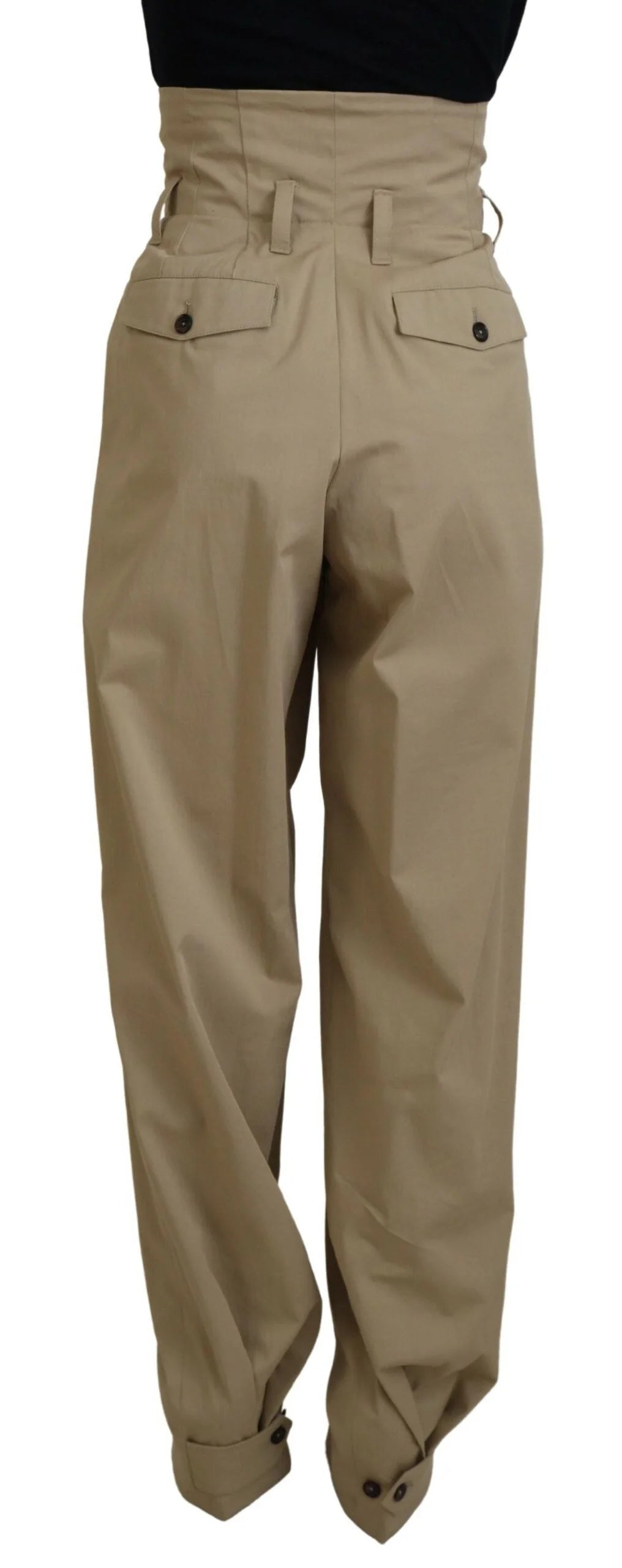 Dolce & Gabbana Brown Cotton High Waist Tapered Pants - IT40|S - Trousers