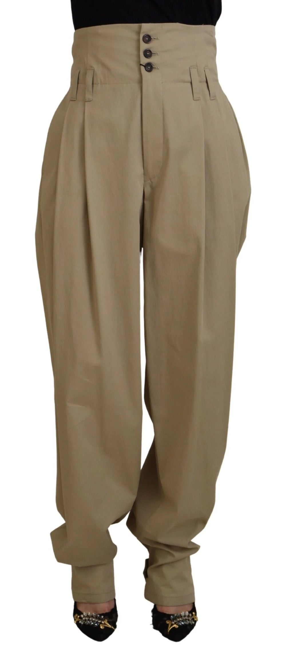 Dolce & Gabbana Brown Cotton High Waist Tapered Pants - IT40|S - Trousers