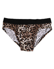 Dolce & Gabbana Brown Cotton Leopard Logo Midi Brief Underwear - IT4 | L - Briefs