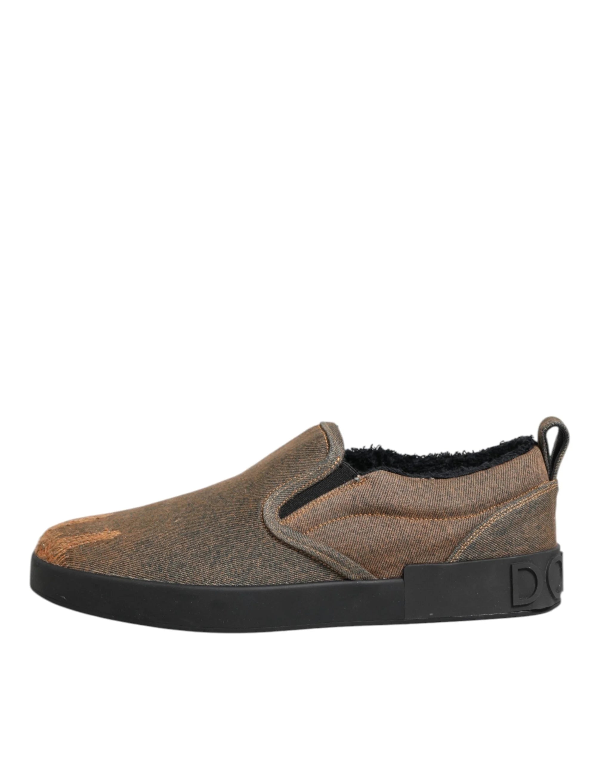 Dolce & Gabbana Brown Cotton Low Top Slip On Sneakers Shoes - EU44/US11