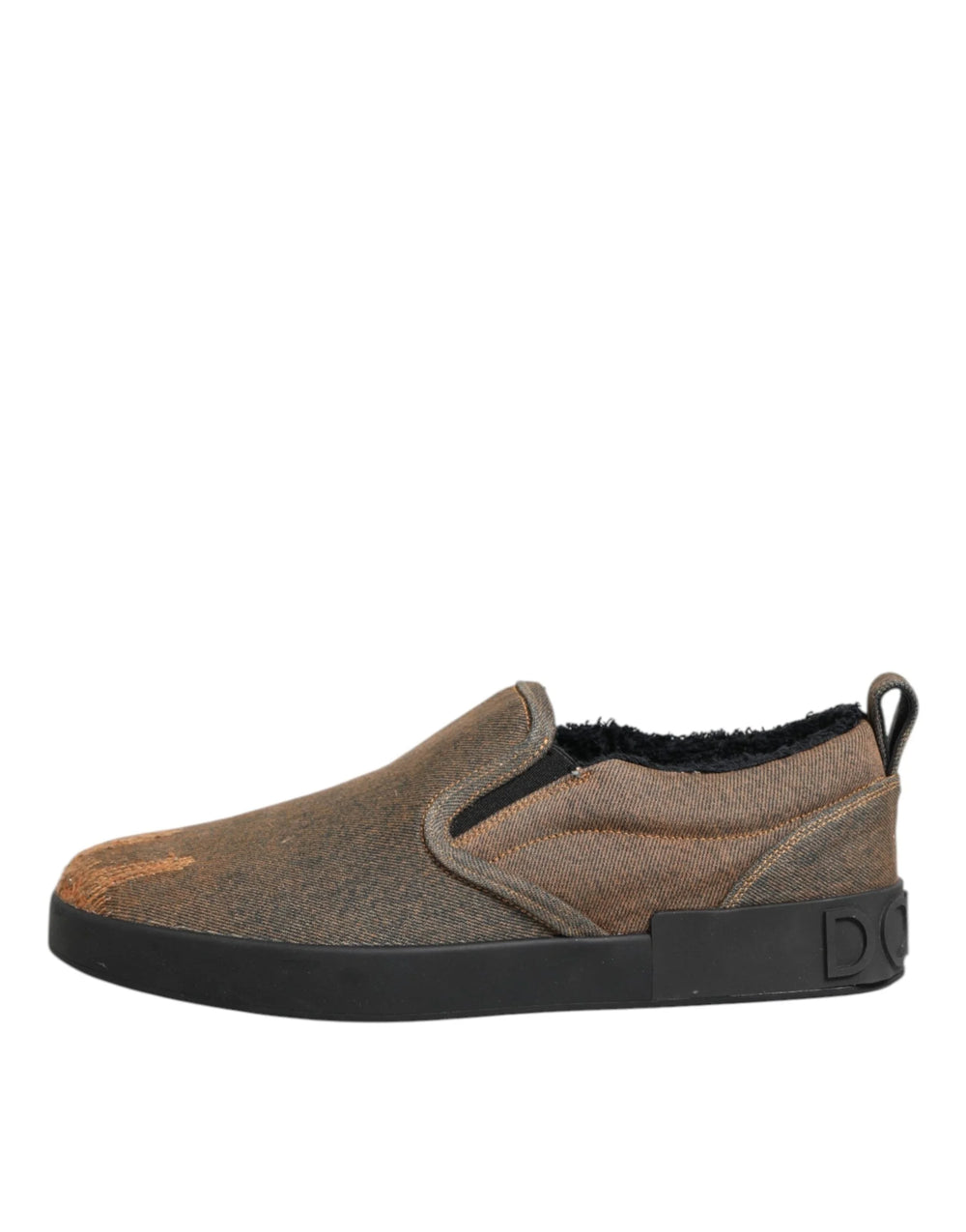 Dolce & Gabbana Brown Cotton Low Top Slip On Sneakers Shoes - EU44/US11