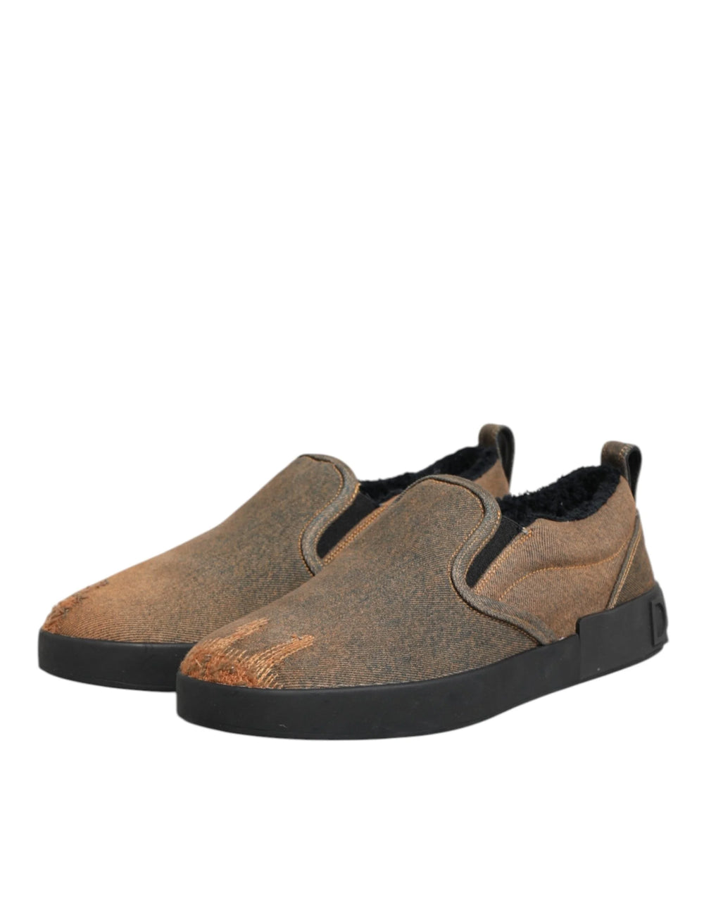 Dolce & Gabbana Brown Cotton Low Top Slip On Sneakers Shoes - EU44/US11