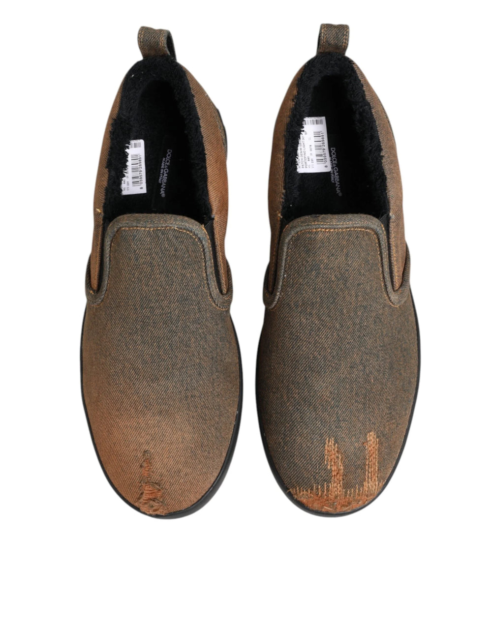 Dolce & Gabbana Brown Cotton Low Top Slip On Sneakers Shoes - EU44/US11