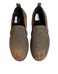 Dolce & Gabbana Brown Cotton Low Top Slip On Sneakers Shoes - EU44/US11