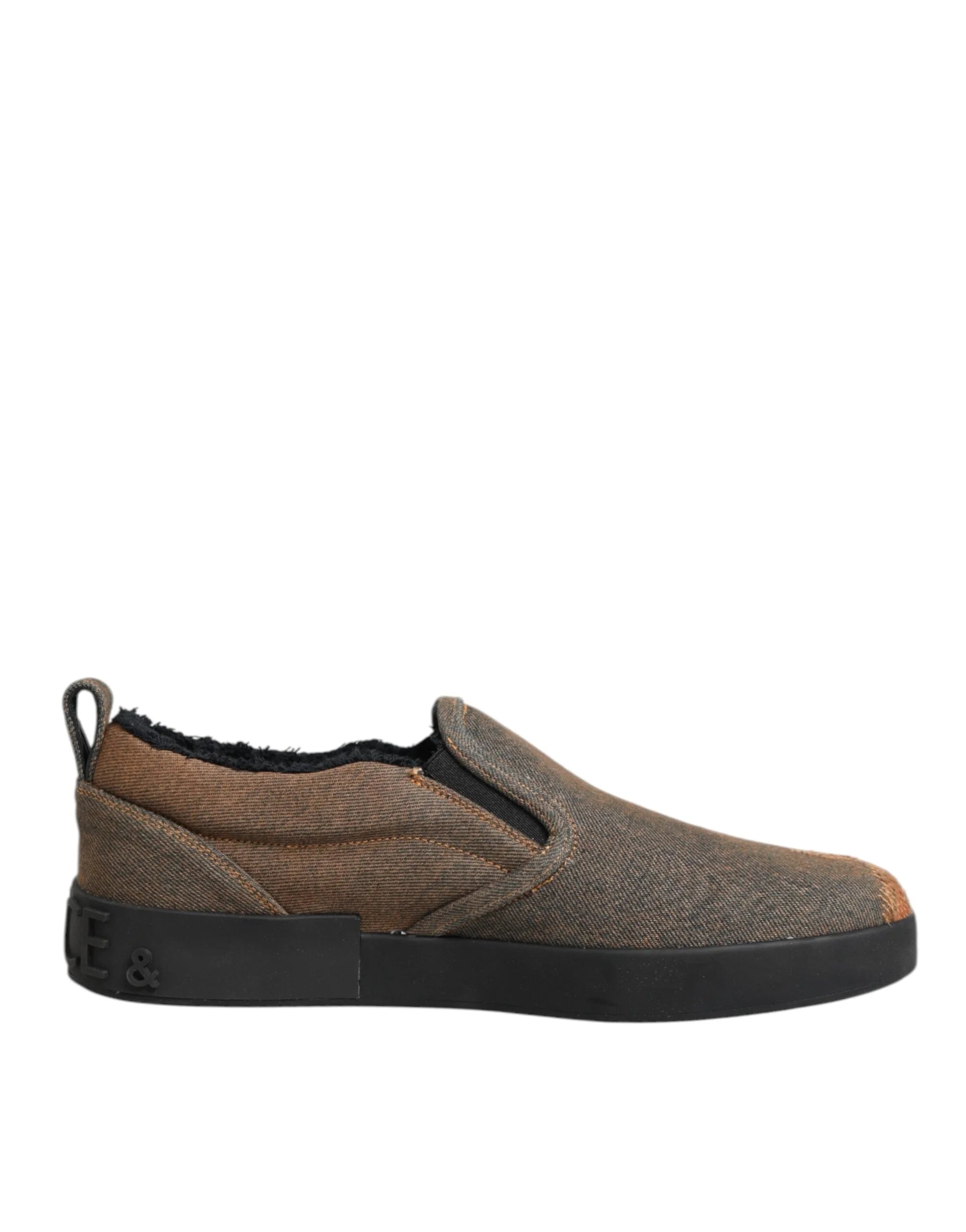 Dolce & Gabbana Brown Cotton Low Top Slip On Sneakers Shoes - EU44/US11