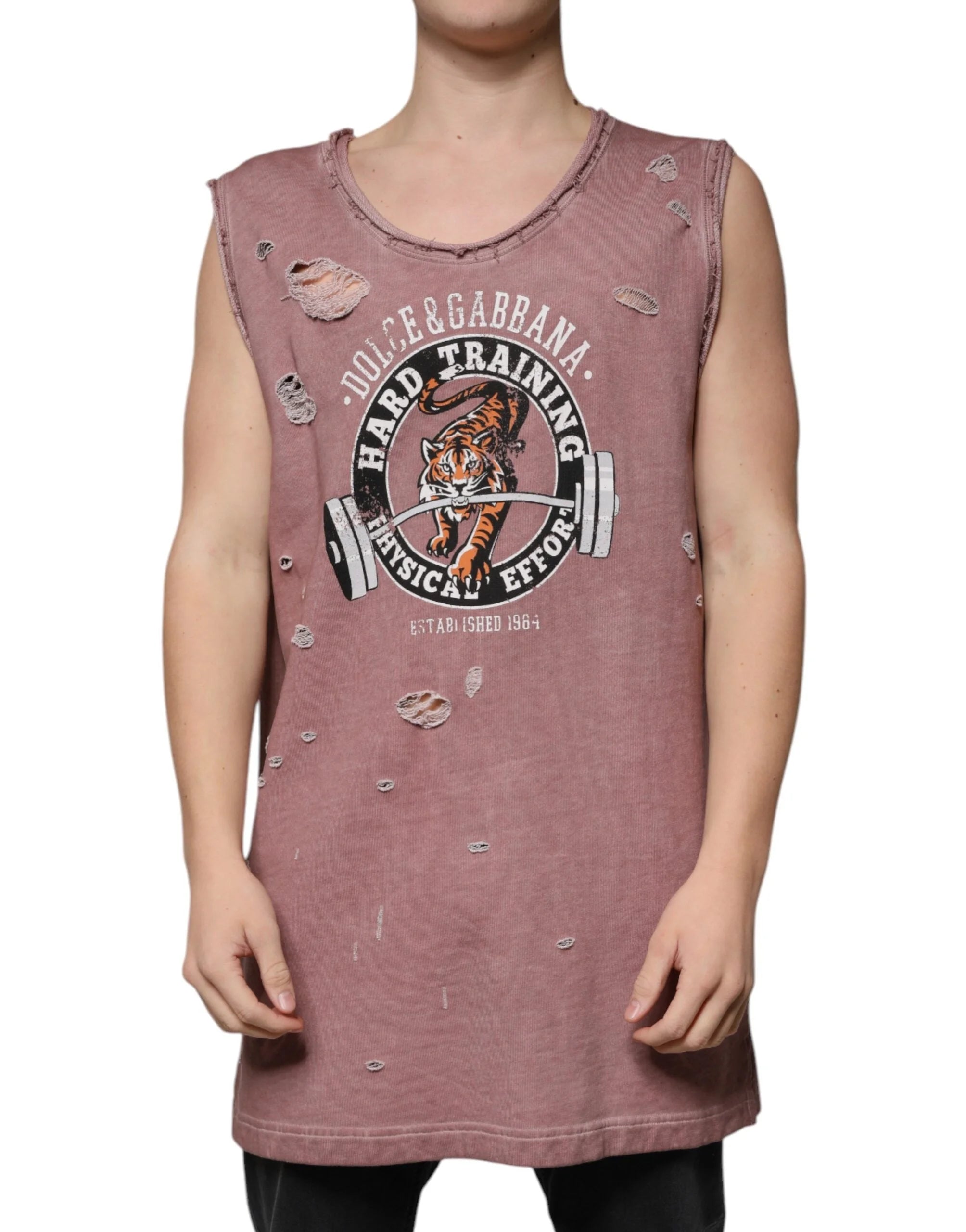 Dolce & Gabbana Brown Cotton Round Neck Sleeveless T-shirt - IT48 | M - Tank Tops