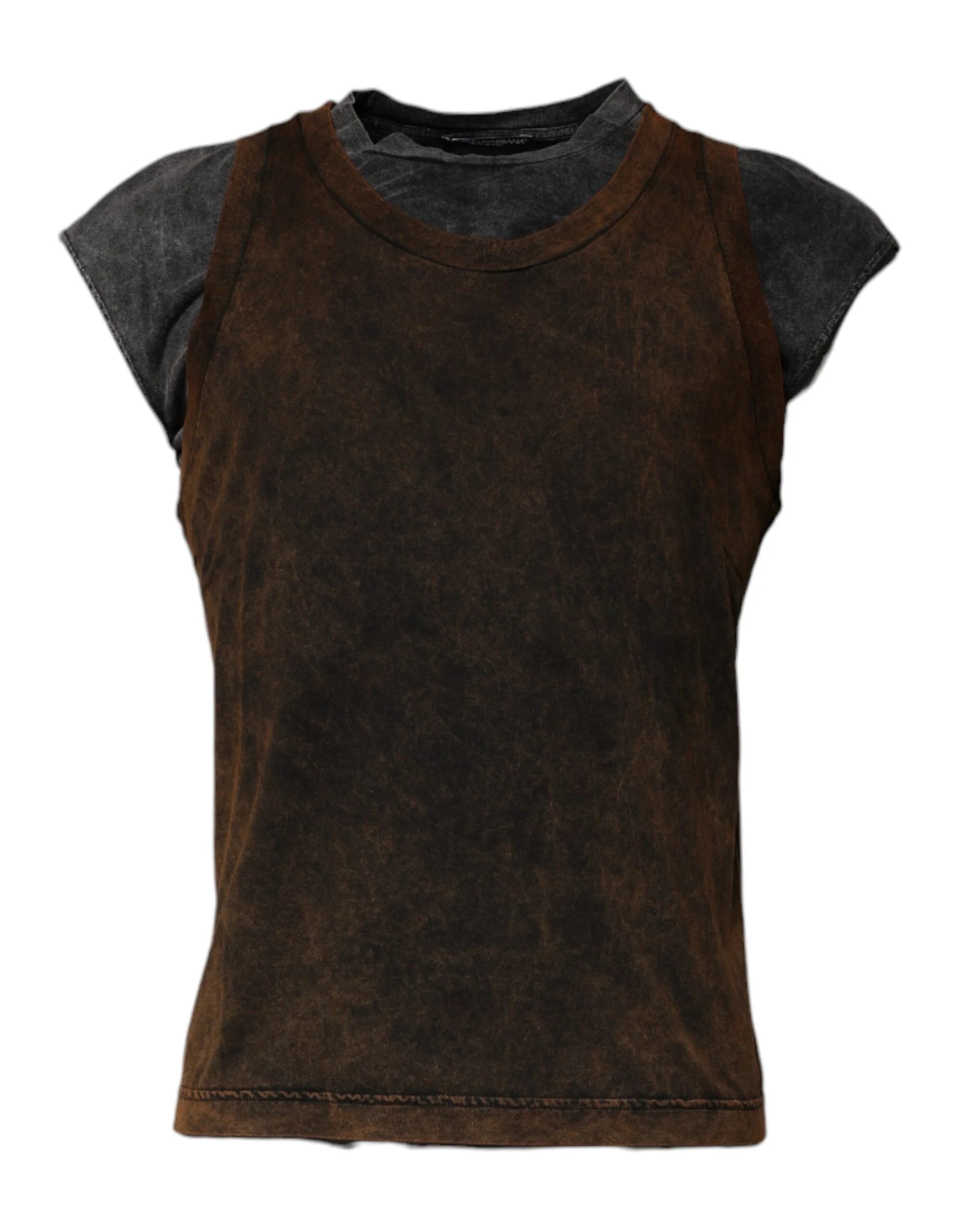 Dolce & Gabbana Brown Cotton Round Neck Sleeveless T-shirt - IT52 | XL - Tank Tops