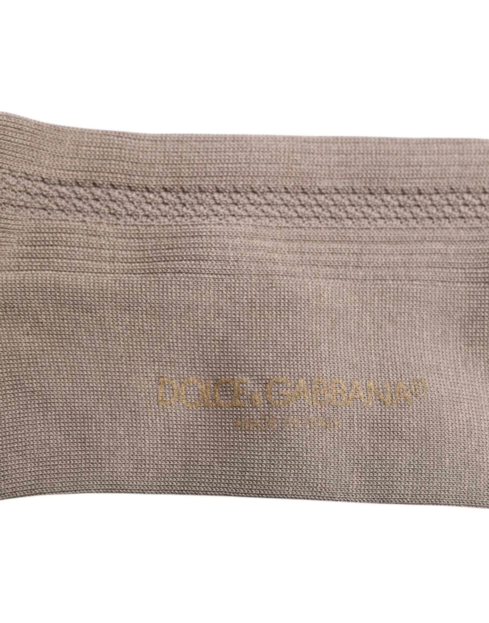 Dolce & Gabbana Brown Cotton Stretch Logo Over Calf Socks - L - Crew Socks