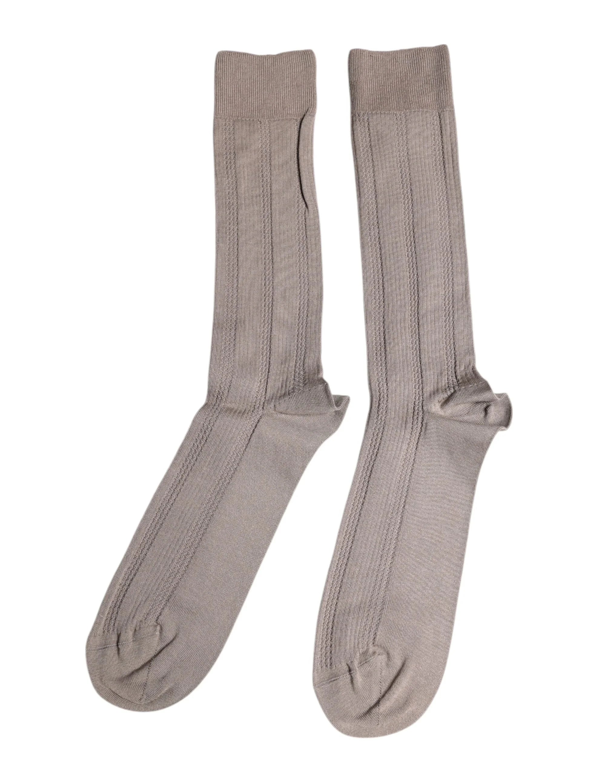 Dolce & Gabbana Brown Cotton Stretch Logo Over Calf Socks - L - Crew Socks