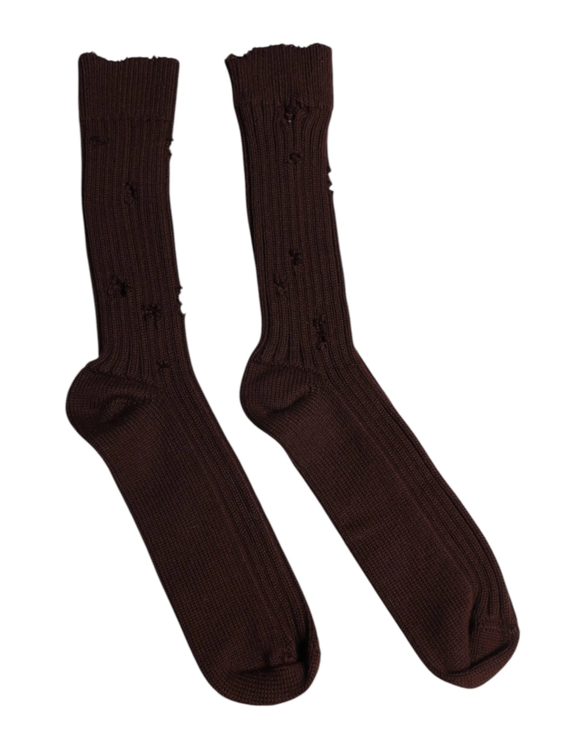 Dolce & Gabbana Brown Cotton Stretch Over The Calf Socks - L - Crew Socks