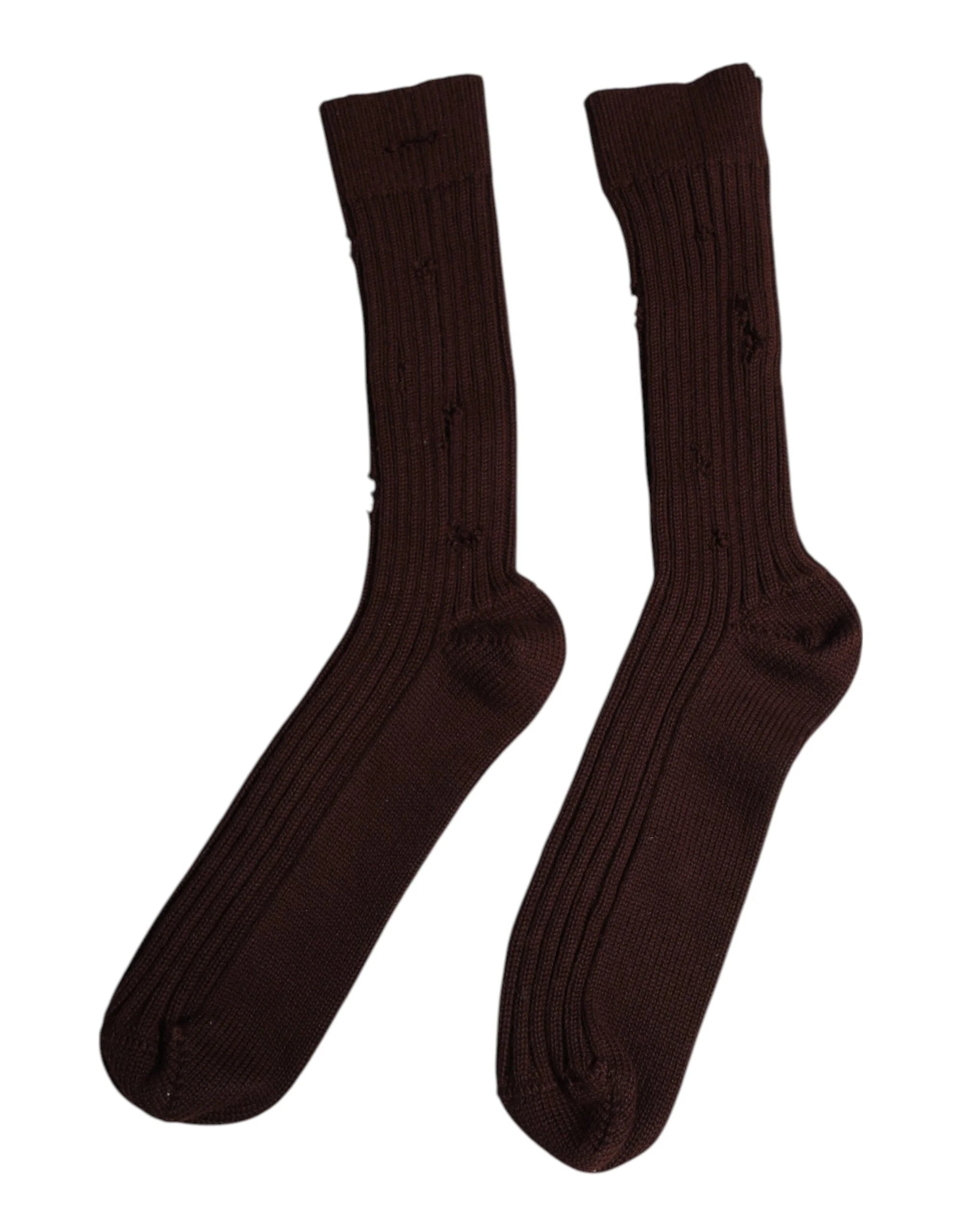 Dolce & Gabbana Brown Cotton Stretch Over The Calf Socks - L - Crew Socks