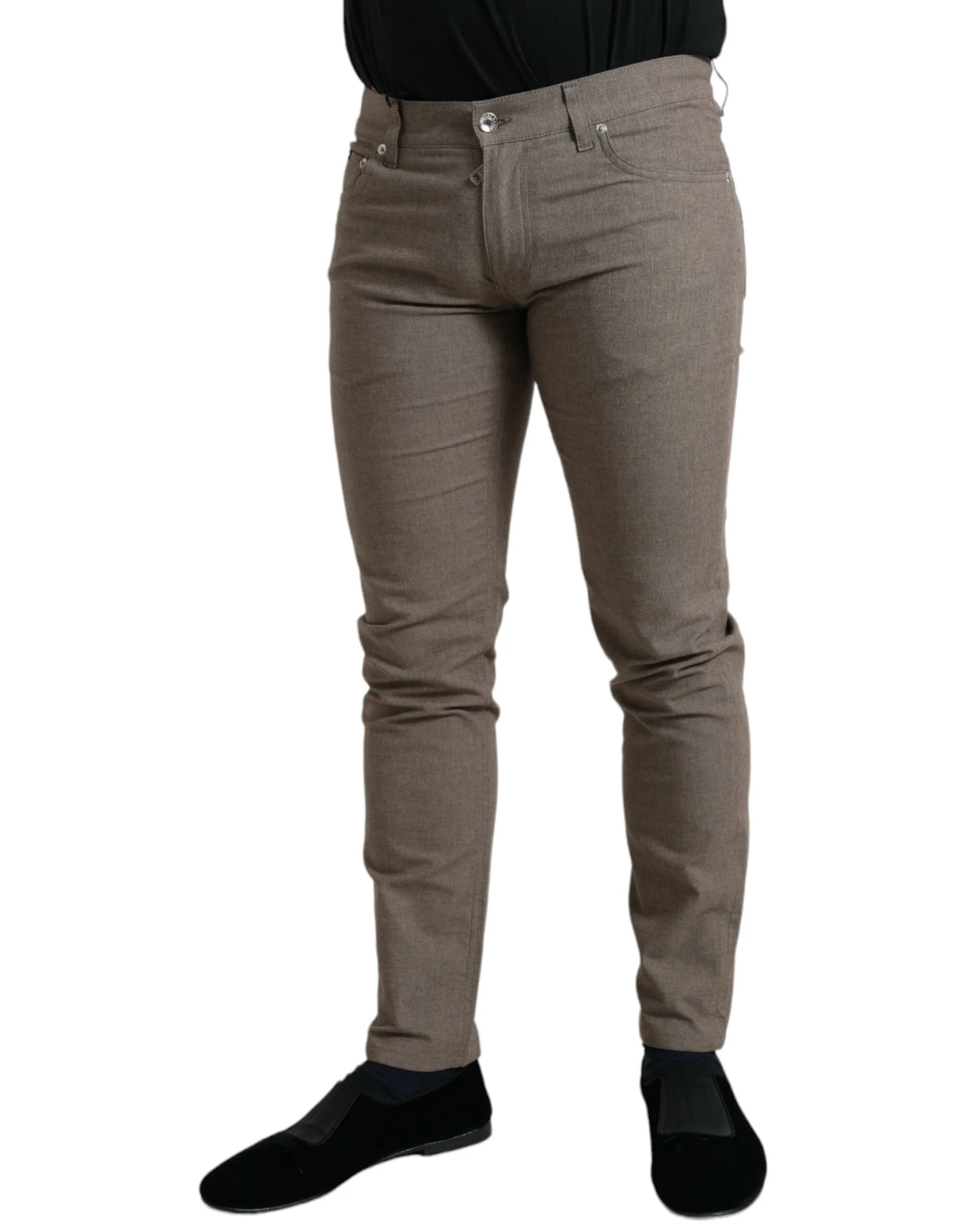 Dolce & Gabbana Brown Cotton Stretch Skinny Men Pants - Jeans