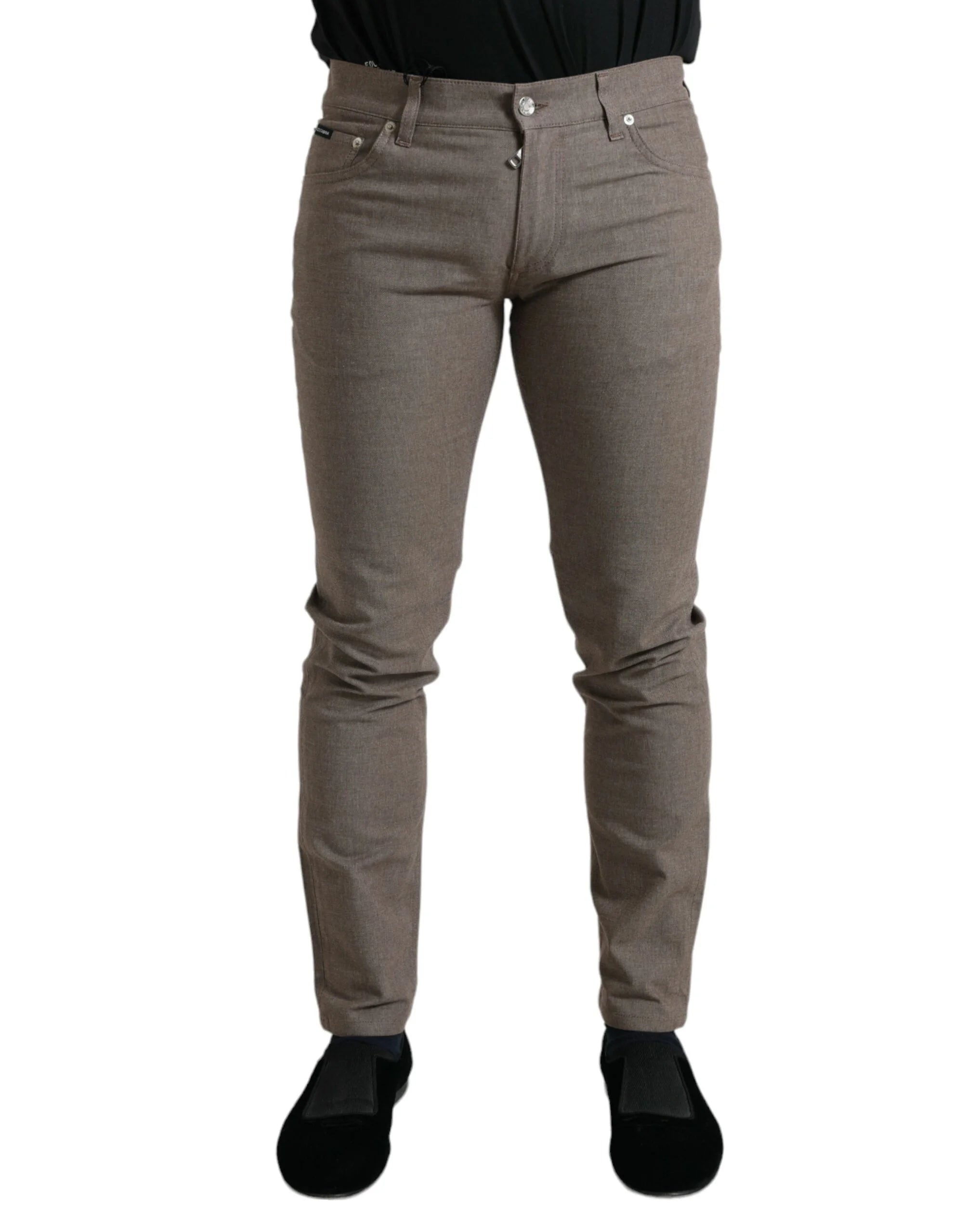 Dolce & Gabbana Brown Cotton Stretch Skinny Men Pants - Jeans