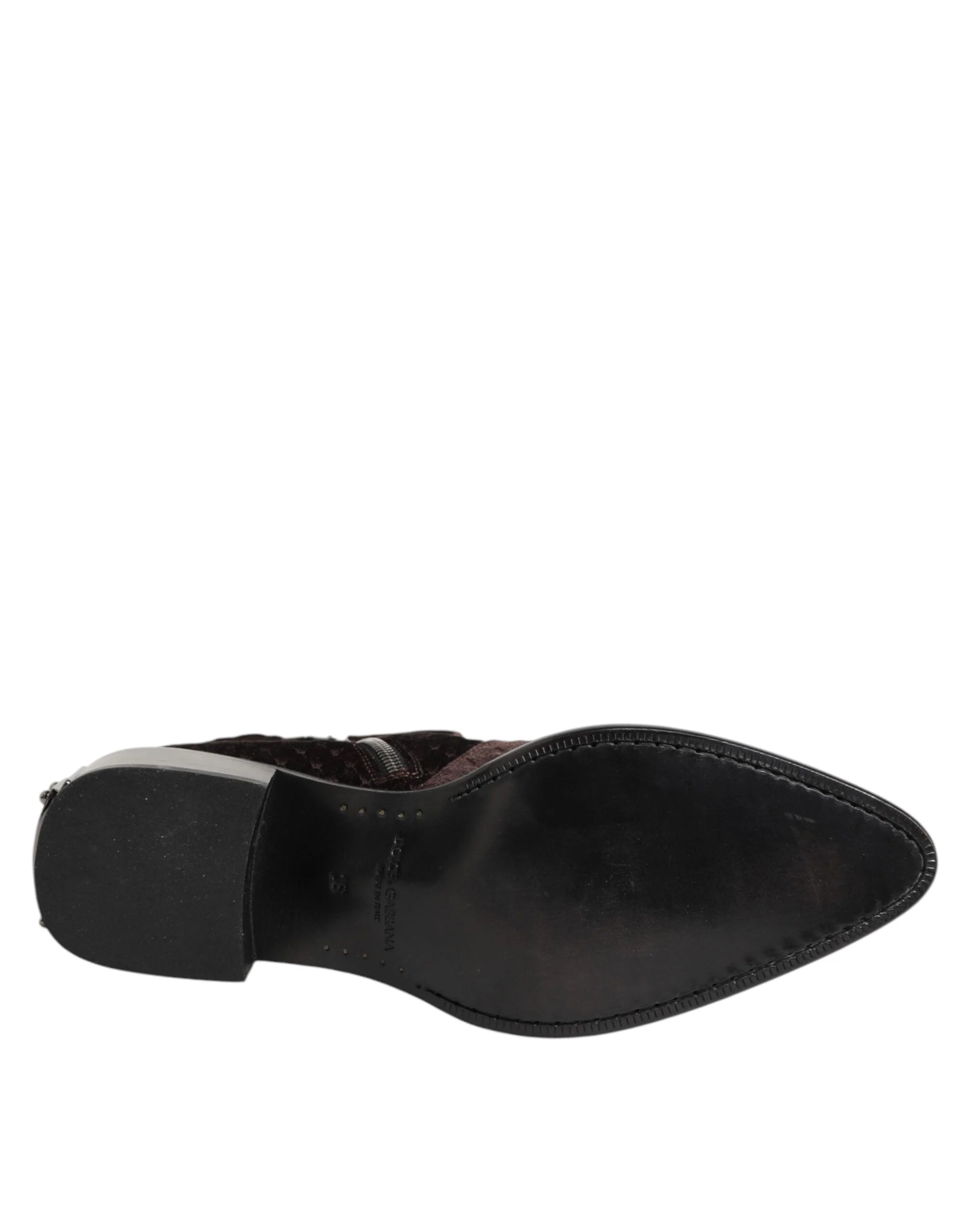 Dolce & Gabbana Brown Cotton Velvet Mid Calf Short Boots Shoes - EU44/US11 - Boots