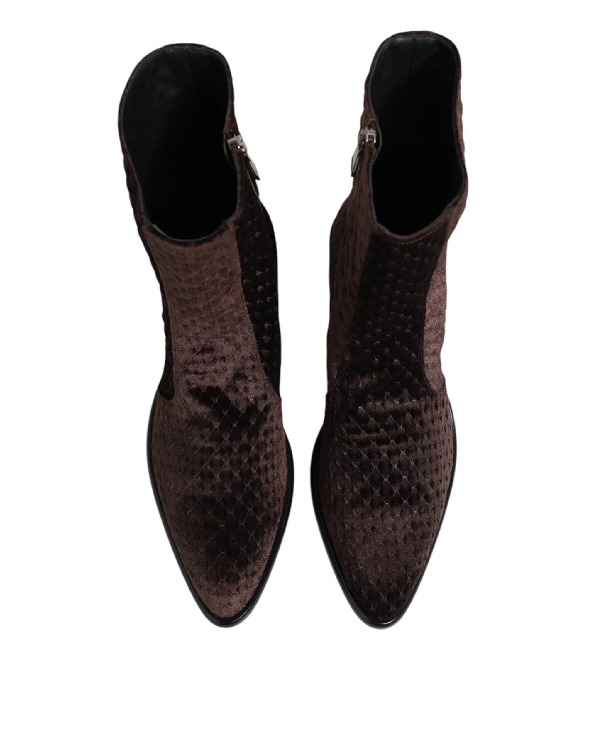 Dolce & Gabbana Brown Cotton Velvet Mid Calf Short Boots Shoes - EU44/US11 - Boots