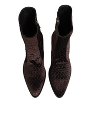 Dolce & Gabbana Brown Cotton Velvet Mid Calf Short Boots Shoes - EU44/US11 - Boots