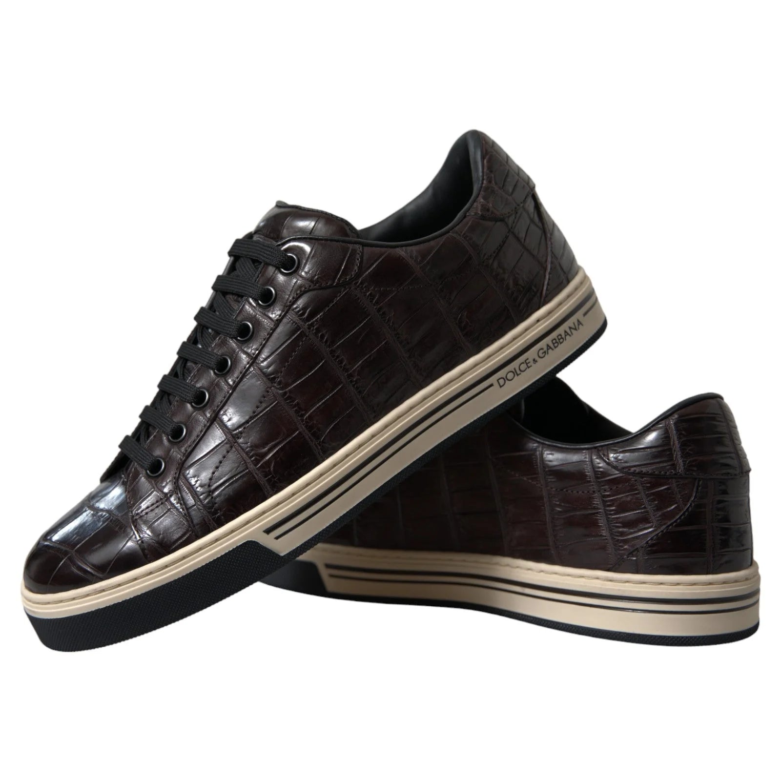 Dolce & Gabbana Brown Croc Exotic Leather Men Casual Sneakers Shoes - EU39/US6
