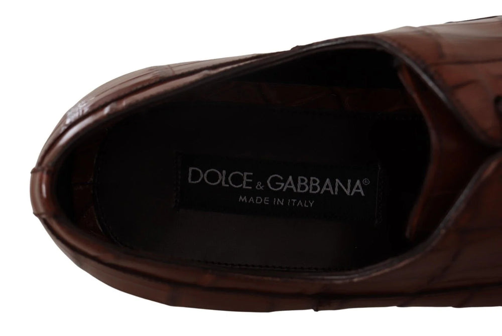 Dolce & Gabbana Brown Crocodile Leather Mens Formal Derby Shoes - EU44/US11 - Shoes