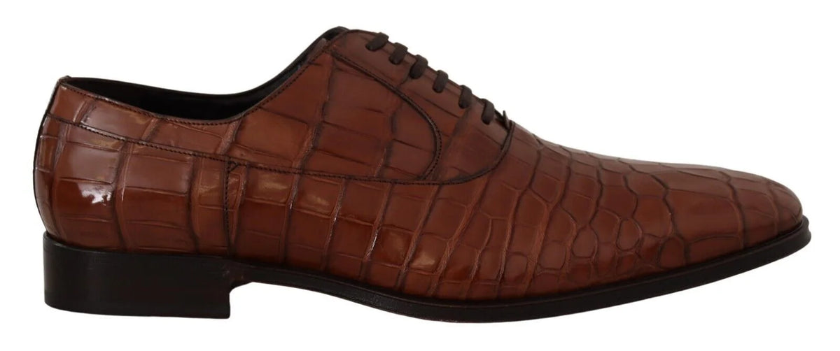 Dolce & Gabbana Brown Crocodile Leather Mens Formal Derby Shoes - EU44/US11 - Shoes