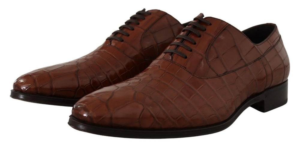 Dolce & Gabbana Brown Crocodile Leather Mens Formal Derby Shoes - EU44/US11
